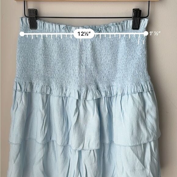 Shein Ultra Soft High Waisted Stretchy Flowy Light Blue Shirred Tiered Skirt - Picture 6 of 7